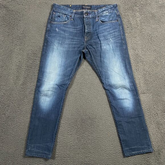 Scotch & Soda Jeans Mens 34x32 Blue Ralston Slim Fit Dark Wash Button Fly - Picture 1 of 16